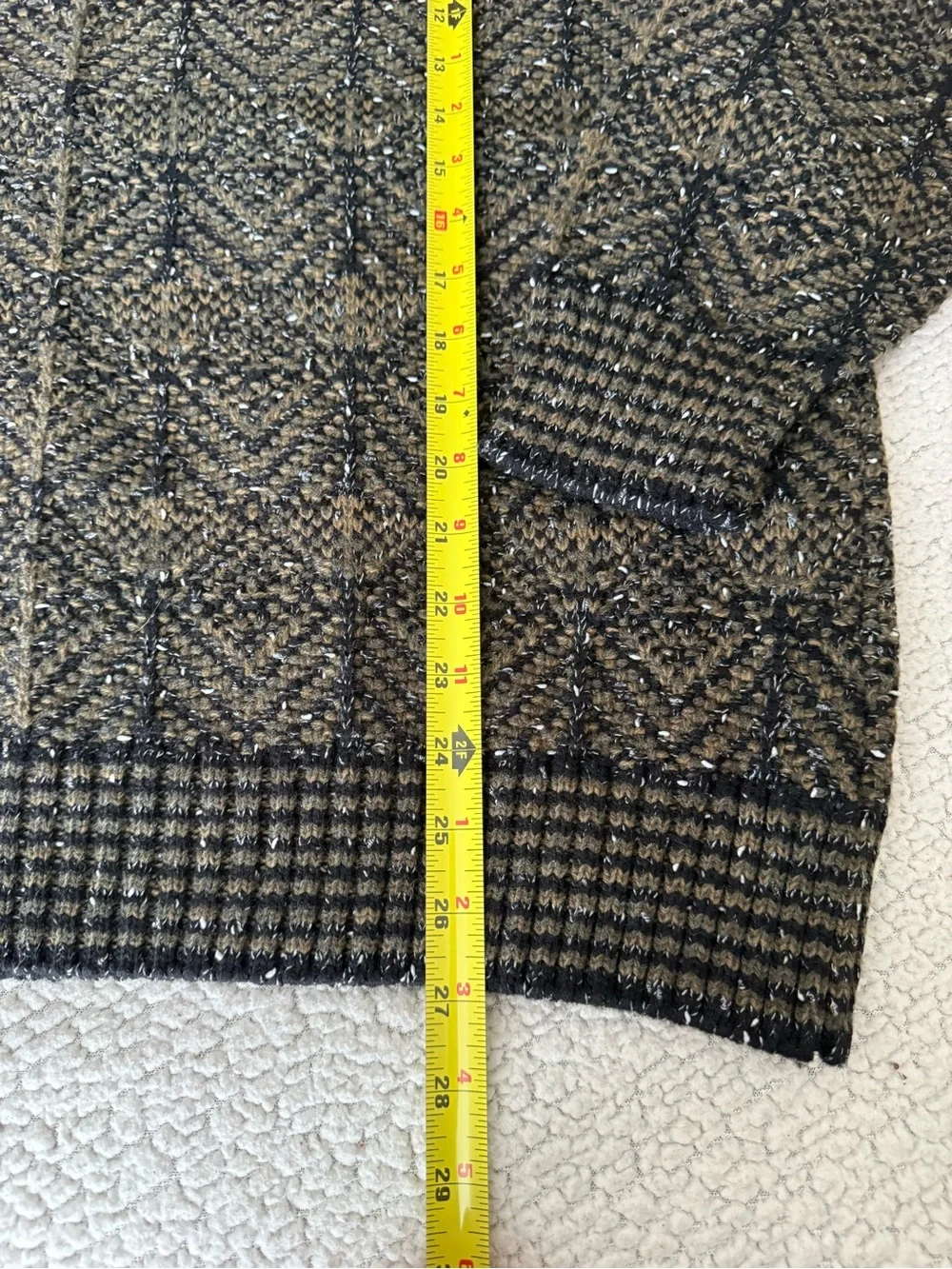 TSR Vintage 90s Geometric Knit Sweater 2XB Green Olive Black USA Made Wool Blend
